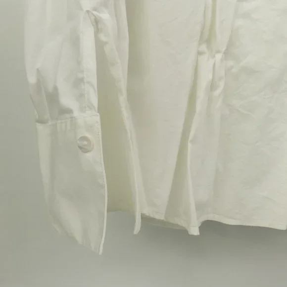 Foxcroft Shaped Stretch Ruched Button Front Collared Boho Style Blouse Size 8 - Picture 4 of 10